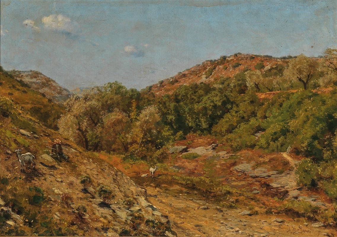 Отдыхающие козы на летнем пейзаже