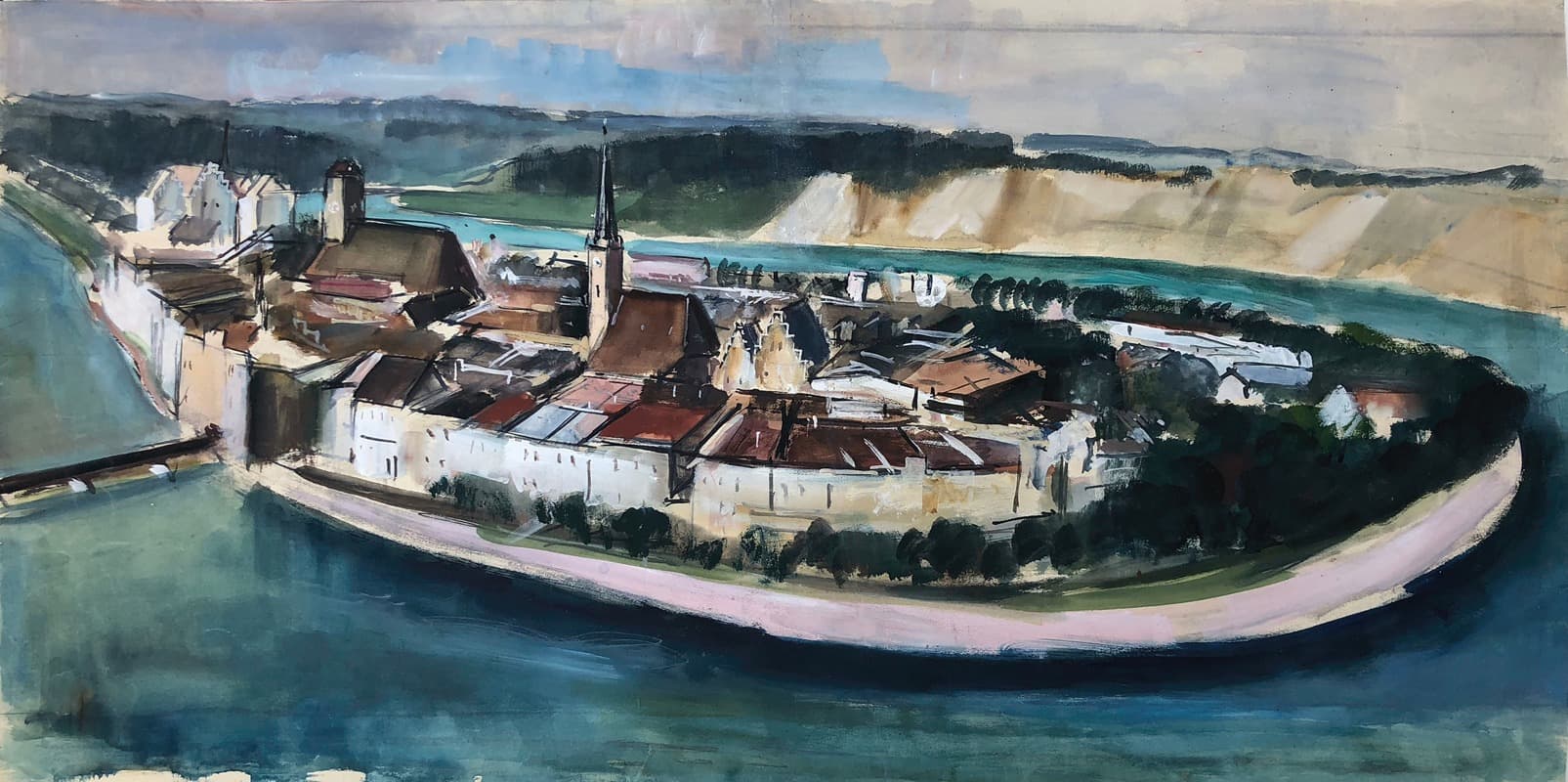 Водяной замок на Инне – общий вид с изгибом Инна