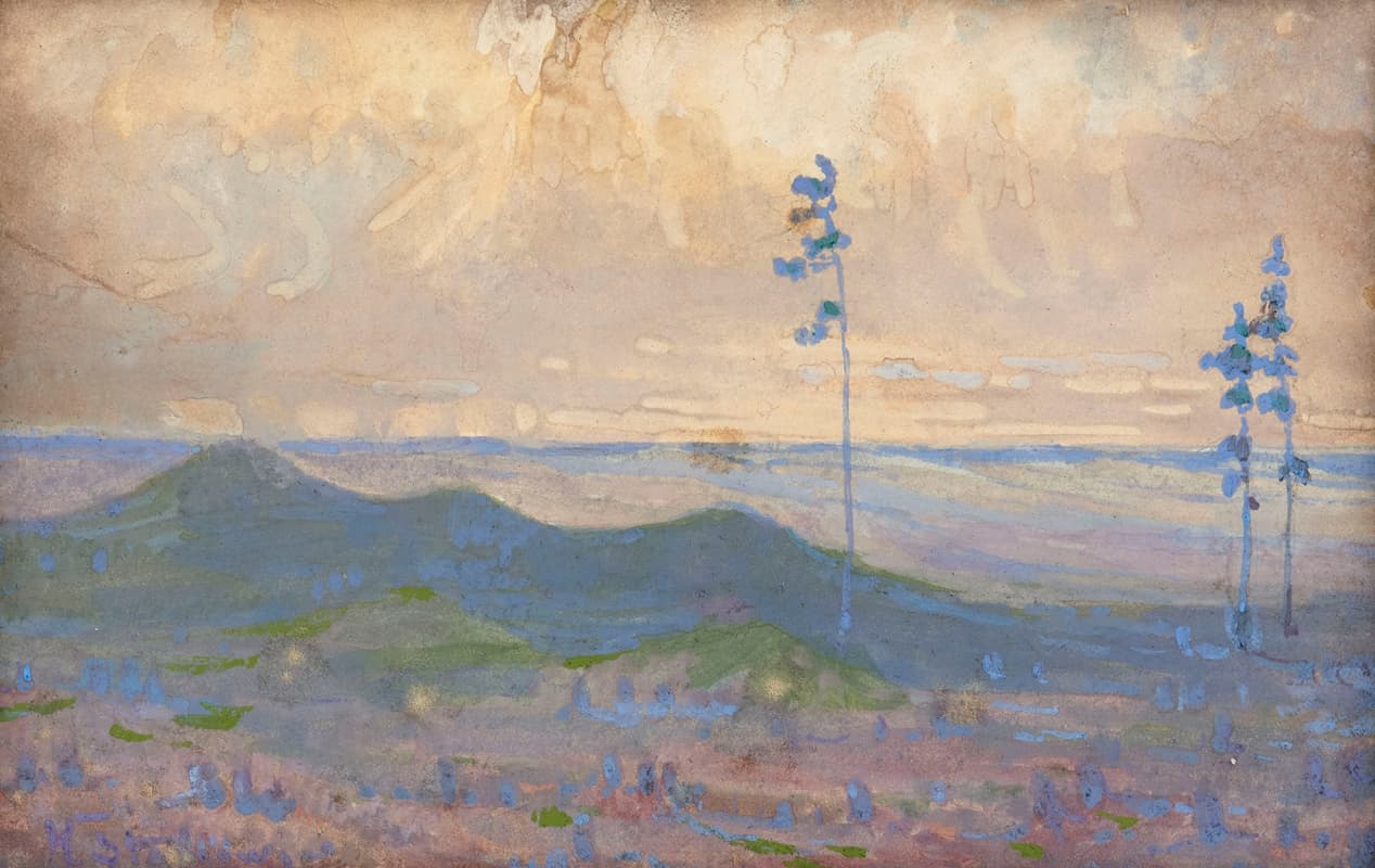 Пейзаж с тремя деревьями