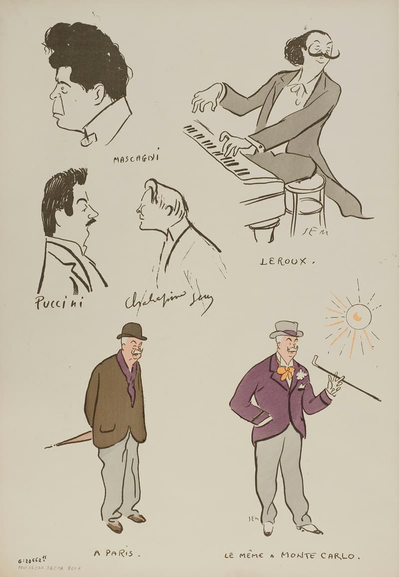 Пьетро Масканьи, Ксавье Леруа, Джакомо Пуччини, Феодор Шаляпин, Энрико Карузо и другие персонажи