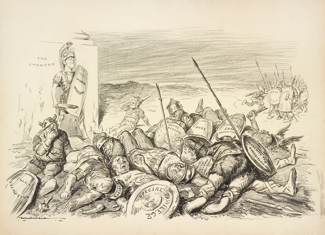 Президент Вудро Вилсон как римский солдат, защищающий страну