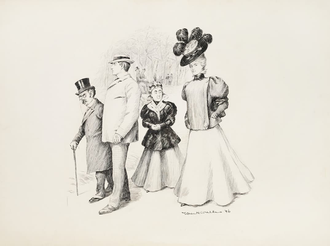 Две пары, одна старше, другая моложе, идут вместе по парку.