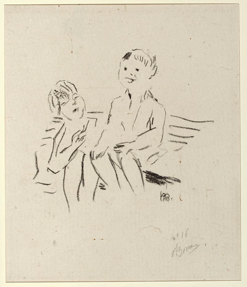 Два ребенка на скамейке