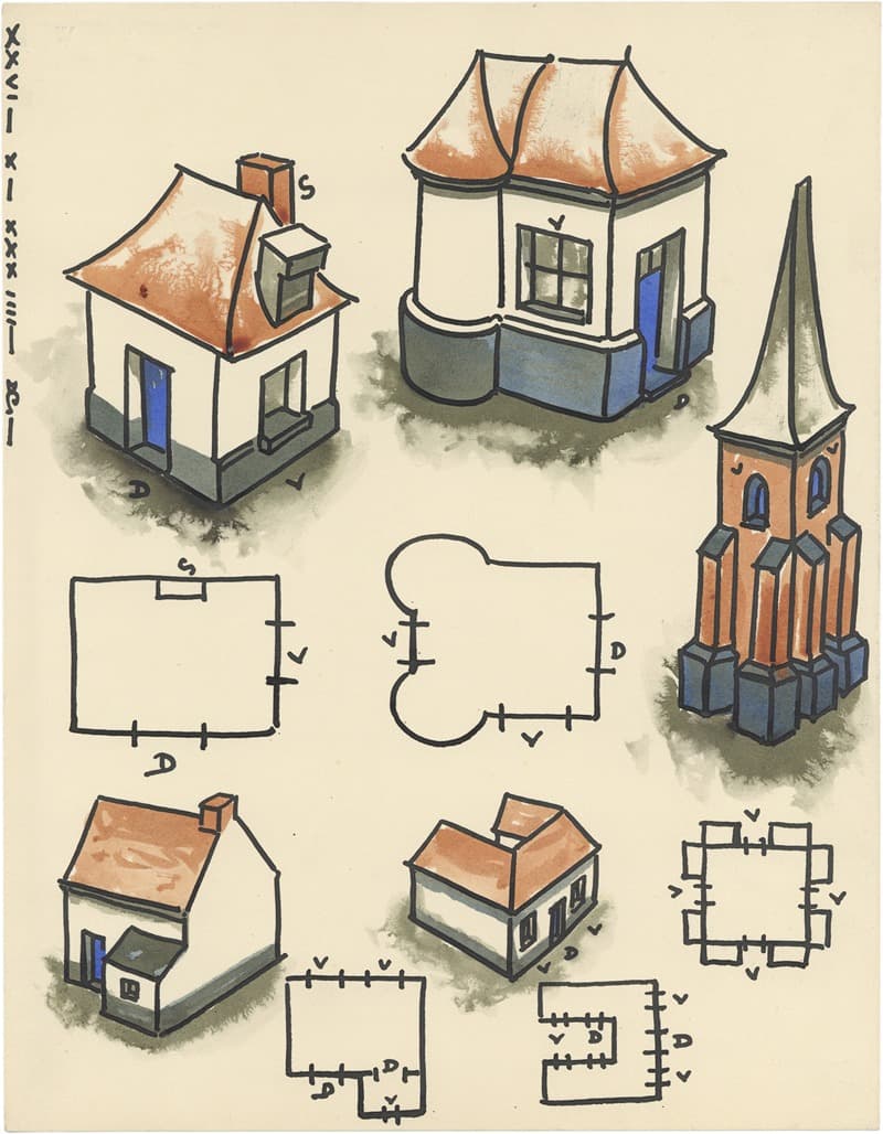 Церковные башни и четыре дома с птичьего полета