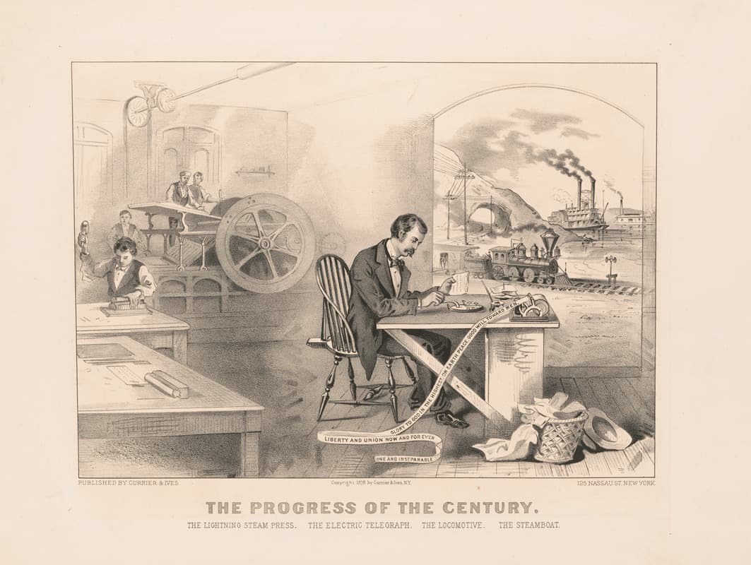 Прогресс века – молниеносный паровой пресс, электрический телеграф, локомотив и пароход