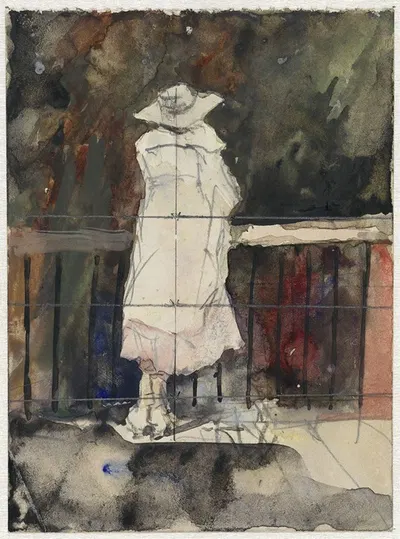 Staande vrouw voor een balustrade, op de rug gezien by Adolf le Comte, 1860 - 1921 — digital art print download