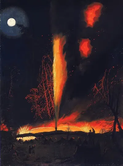 Burning Oil Well at Night, near Rouseville, Pennsylvania by James Hamilton — digital art print download