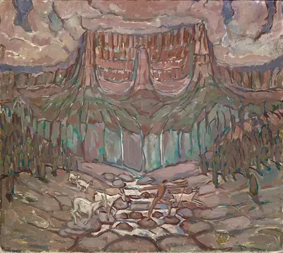 Пастух и стадо, пересекающие реку в горах by Карл Буркхардт, 1914 — digital art print download