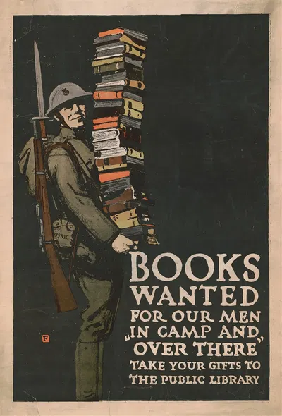 Books wanted for our men in camp and over there by Чарльз Баклс Фоллс, 1923 — digital art print download