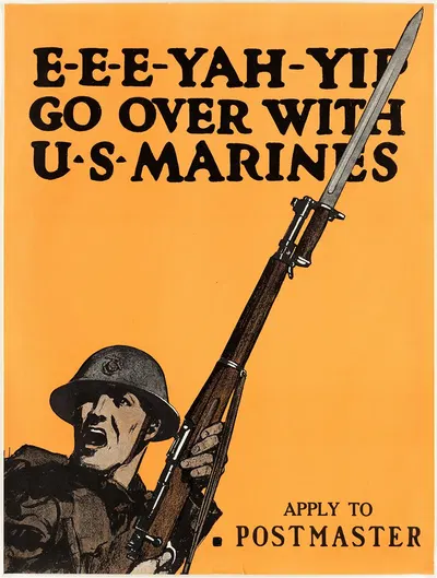 E-E-E-Yah-Yip. Go over with U.S. Marines by Чарльз Баклс Фоллс, 1918 — digital art print download