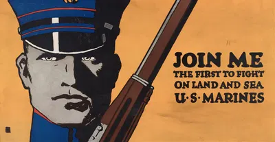 Join me – the first to fight on land and sea – U.S. Marines by Чарльз Баклс Фоллс, 1917 — digital art print download