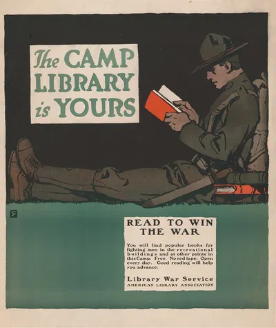The camp library is yours by Чарльз Баклс Фоллс, 1917 — digital art print download