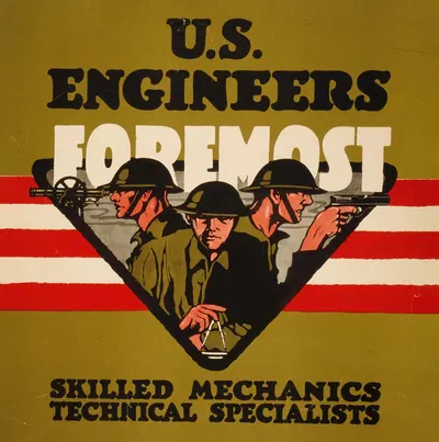 U.S. Engineers – Foremost Skilled mechanics, technical specialists by Чарльз Баклс Фоллс, 1917 — digital art print download