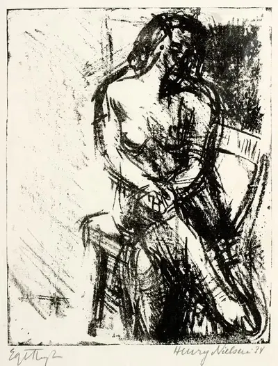 Сидящая женская модель by Генри Нильсен, 1939 — digital art print download