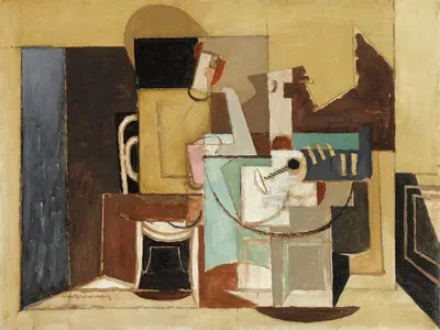 Personnage Assis À Une Table Ronde by Louis Marcoussis — digital art print download