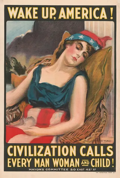 Wake up America! Civilization calls every man, woman and child! by Джеймс Монтгомери Флагг, 1917 — digital art print download
