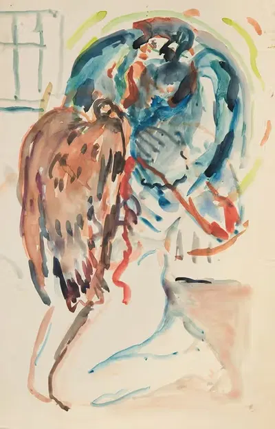 Kunstneren og hans syke øye. Knelende kvinnelig akt med ørn by Edvard Munch, 1930 — digital art print download