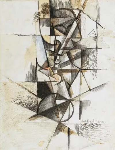 Cubist head by Antonin Procházka, c. 1914 — digital art print download
