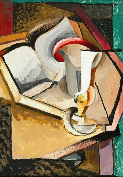 Still life with cup and book by Antonin Procházka, 1915 — digital art print download