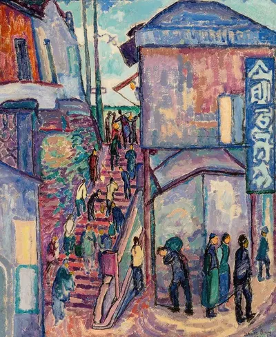 Лестница с фигурами, Китай by Джером С. Блум, 1916 — digital art print download