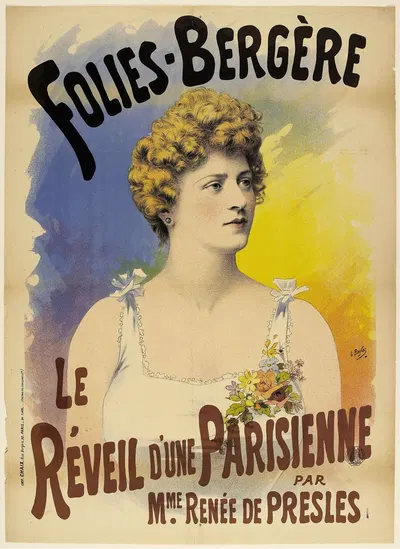 Folies-Bergere,Le Reveil D'une Parisienne Par Mme. Renee De Presles by Lucien Baylac, 1894 — digital art print download
