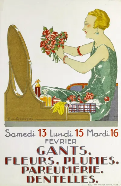 Gants. Fleurs. Plumes. Parfumerie. Dentelles. by E. L. Cousyn, 1920- 1925 — digital art print download