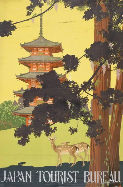 Japan Tourist Bureau [Five-Story Pagoda] by Sugiura Hisui, 1916 — digital art print download