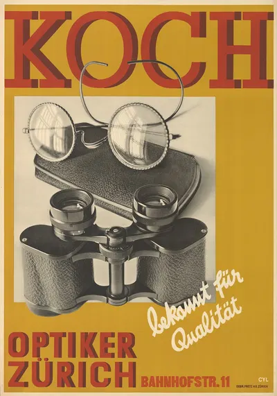 Koch, Optiker Zürich, bekannt für Qualität by Walter Cyliax, 1929 — digital art print download