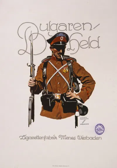 Bulgaren-Held; Zigarettenfabrik Menes, Wiesbaden by Ludwig Hohlwein, 1915 — digital art print download