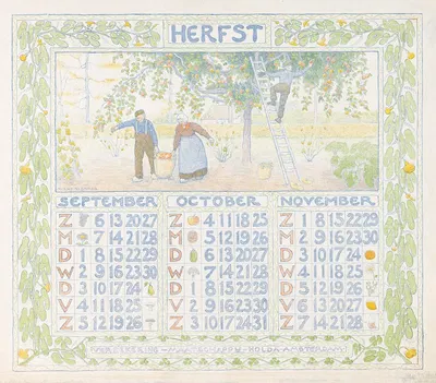 Kalenderblad voor herfst 1904 van de Verzekering-Maatschappij Holda in Amsterdam by Фердинанд Харт Ниббриг, 1903 — digital…