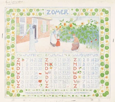 Kalenderblad voor zomer 1904 van de Verzekering-Maatschappij Holda in Amsterdam by Фердинанд Харт Ниббриг, 1903 — digital…