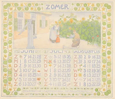Kalenderblad voor zomer 1904 van de Verzekering-Maatschappij Holda in Amsterdam by Ferdinand Hart Nibbrig, 1903 — digital…