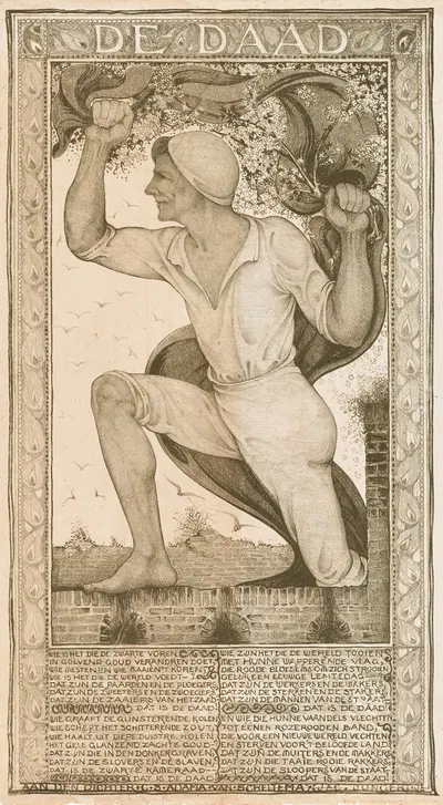 Man met banier en bloesemtak by Як Йонгерт, 1909 — digital art print download