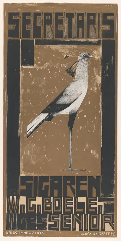 Reclamebiljet voor Secretaris-Sigaren, met vogel by Як Йонгерт, 1919 — digital art print download
