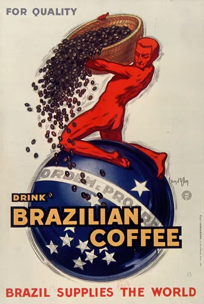 For quality, drink Brazilian coffee – Brazil supplies the world by Jean d'Ylen, 1931 — digital art print download