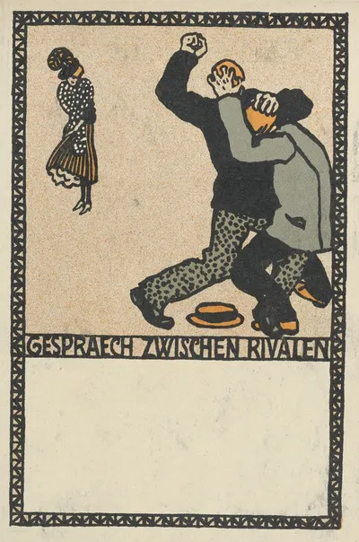 Conversation Between Rivals (Gespraech Zwischen Rivalen) by Moriz Jung, 1907 — digital art print download
