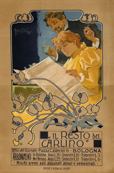 Il Resto Del Carlino… Bologna by Adolfo Hohenstein, 1898 — digital art print download