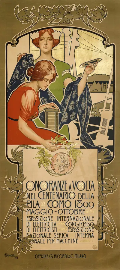 Onoranze A Volta Nel Centenario Della Pila Como 1899 by Adolfo Hohenstein, 1899 — digital art print download