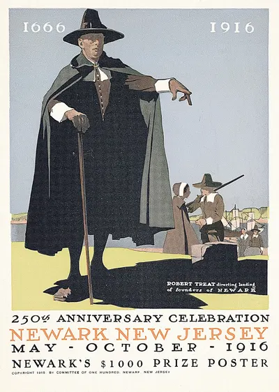 Robert Treat directing landing of founders of Newark by Adolph Treidler, 1916 — digital art print download