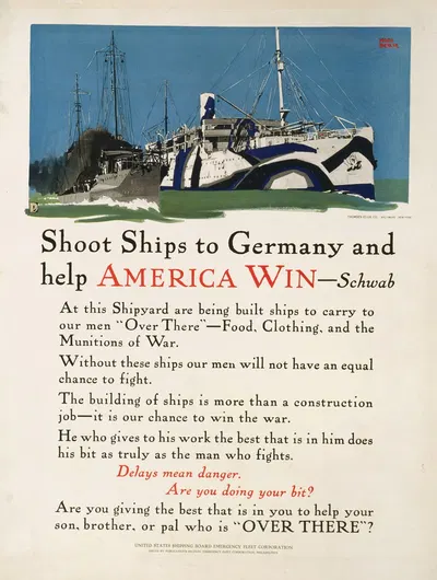 Shoot ships to Germany & help America win – Schwab by Adolph Treidler, 1917 — digital art print download