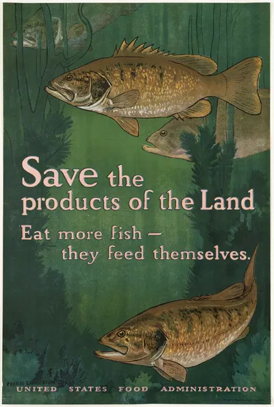 Save the products of the land. Eat more fish — they feed themselves by Charles Livingston Bull, 1918 — digital art print…