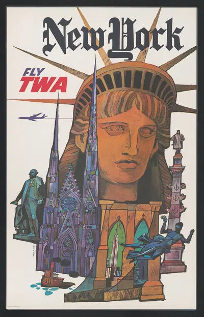 New York – Fly TWA by David Klein, 1970 — digital art print download