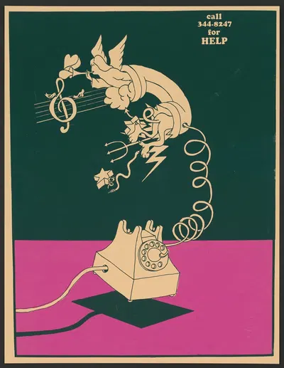 Call 344-8247 for help by Lanny Sommese, 1970 — digital art print download