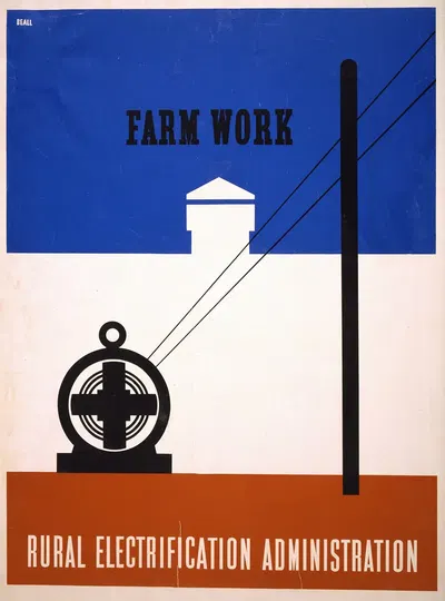 Farm work Rural Electrification Administration, U.S. Department of Agriculture by Lester Beall, 1930 — digital art print…