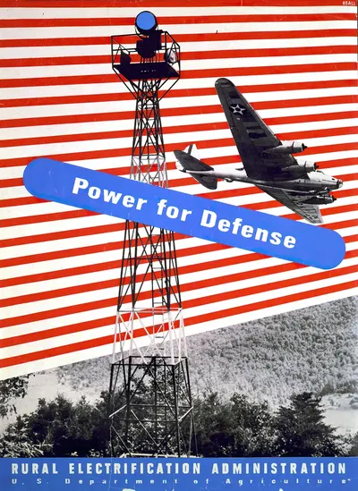 Power for defense. Rural Electrification Administration. U.S. Department of Agriculture by Lester Beall, 1940 — digital art…