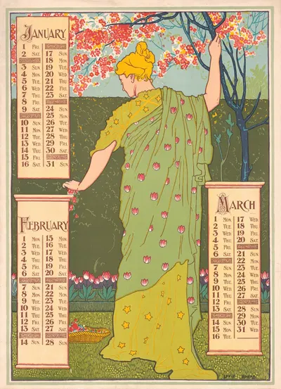 Poster calendar for 1897. January, February, March by Louis Rhead, 1896 — digital art print download