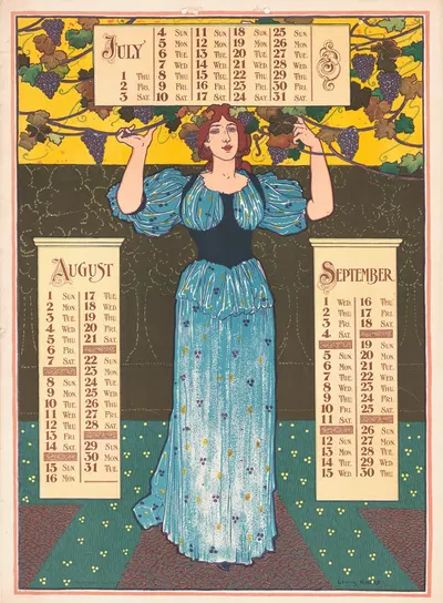 Poster calendar for 1897. July, August , September by Louis Rhead, 1896 — digital art print download