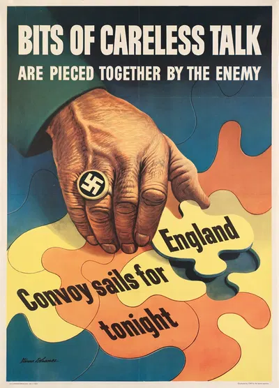 Bits of careless talk are pieced together by the enemy by Stevan Dohanos, 1943 — digital art print download