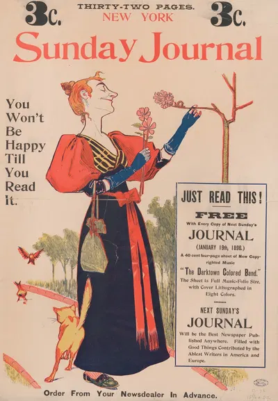 New York Sunday Journal. You won't be happy till you read it. by Джордж Рейтер Брилл, 1896 — digital art print download