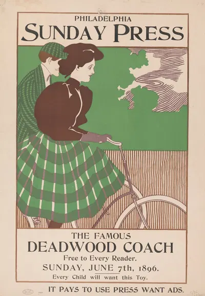 The famous deadwood coach free to every reader. Sunday, June 7th, 1896. by Джордж Рейтер Брилл, 1896 — digital art print…